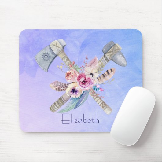 Tomahawk Feathers and Blume Aquarelldesign Mousepad (Mit Mouse)