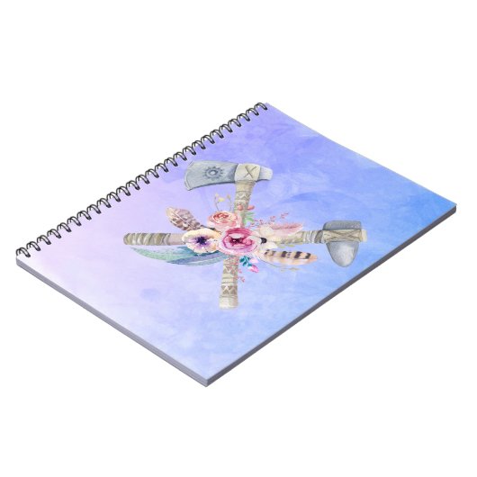 Tomahawk Feathers and Blume Aquarelldesign Notizblock (Linke Seite)