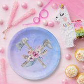 Tomahawk Feathers and Blume Aquarelldesign Pappteller (Party)
