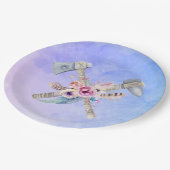 Tomahawk Feathers and Blume Aquarelldesign Pappteller (Schrägansicht)