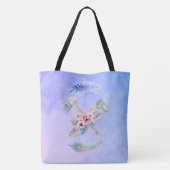 Tomahawk Feathers and Blume Aquarelldesign Tasche (Rückseite)
