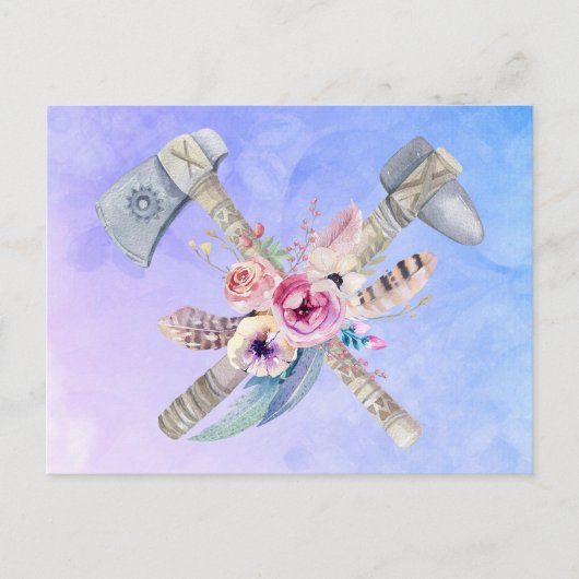 Tomahawk Hammer und Blume Aquarellgestaltung Postkarte (Vorderseite)