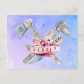 Tomahawk Hammer und Blume Aquarellgestaltung Postkarte (Vorderseite)