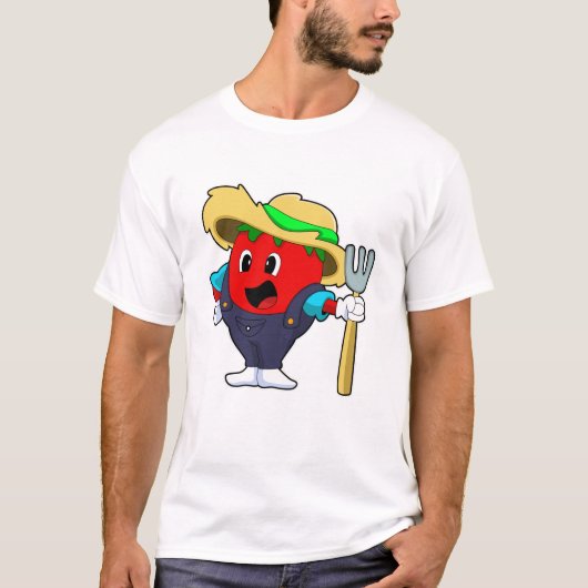 Tomate als Bauer mit Rake T-Shirt (Vorderseite)