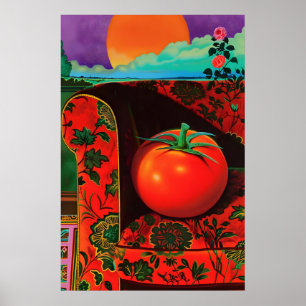 Tomate auf floralem Sessel Kunstprint Surreal Stil Poster