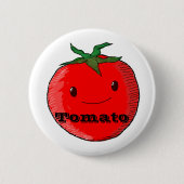 Tomate aus niedlichem Cartoon mit Text Button (Vorderseite)