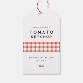 Tomate Ketchup, hausgemacht mit karierten Mustern Geschenkanhänger