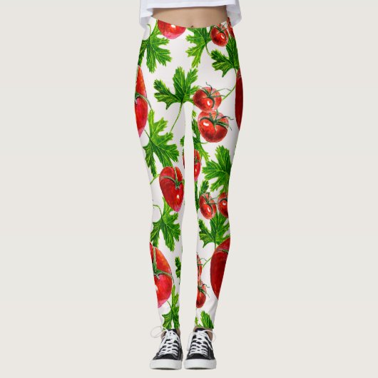 Tomate mit Blätter Muster Leggings (Vorderseite)