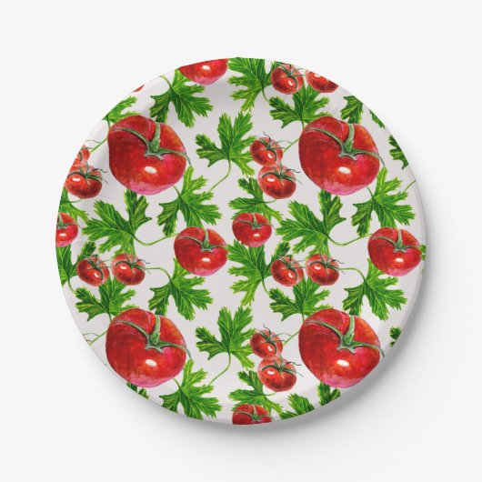 Tomate mit Blätter Muster Pappteller (Vorderseite)
