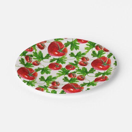 Tomate mit Blätter Muster Pappteller (Schrägansicht)