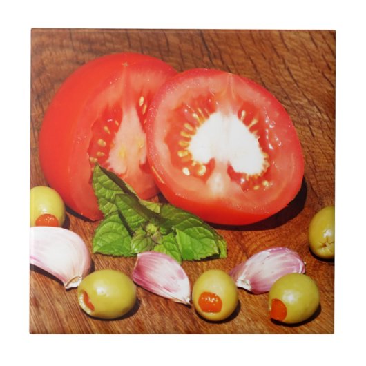 Tomate mit Oliven und Knoblauch Fliese (Vorderseite)