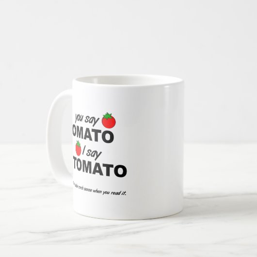 Tomate-Tomate-lustige Tasse (Vorderseite Links)