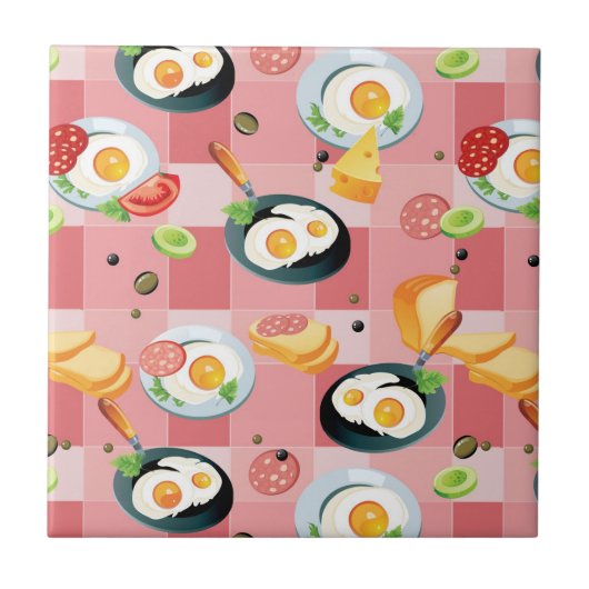 Tomate-und Spiegelei-Muster Fliese (Vorderseite)