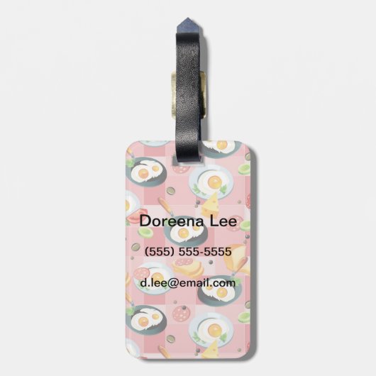 Tomate-und Spiegelei-Muster Gepäckanhänger (Rückseite vertikal)