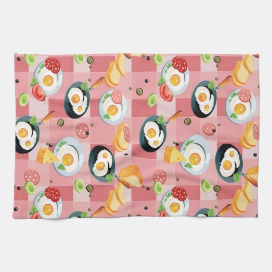 Tomate-und Spiegelei-Muster Geschirrtuch (Horizontal)