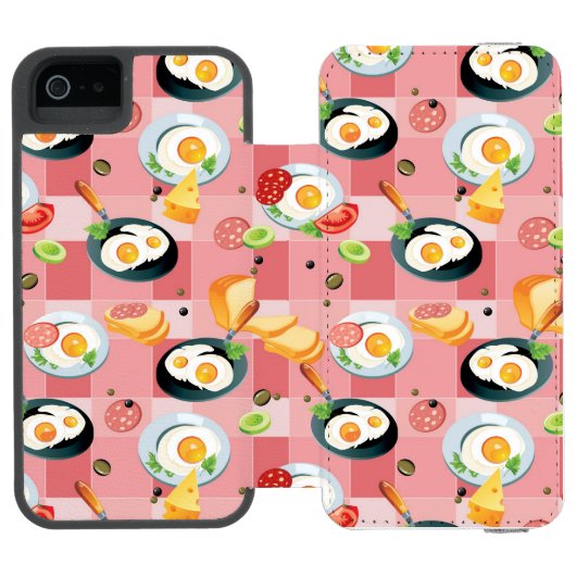 Tomate-und Spiegelei-Muster Incipio iPhone Geldbeutel-Hülle (Folio Geöffnet)