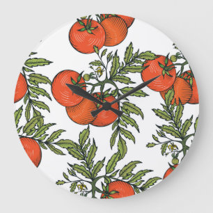 Tomate Vintag: Illustration des Agrarmarktes. Große Wanduhr