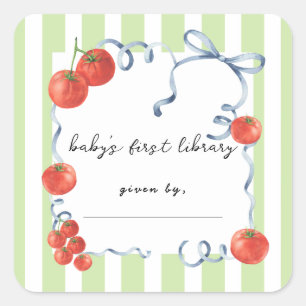 Tomaten-Baby-Party Baby's erste Bibliothek Quadratischer Aufkleber