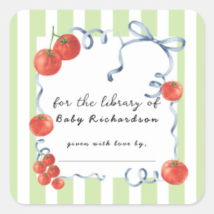 Tomaten-Baby-Party für die Bibliothek von Quadratischer Aufkleber