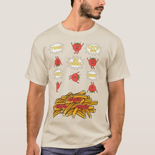 Tomaten, die auf gebratene Kartoffeln springen, Ca T-Shirt (Vorderseite)