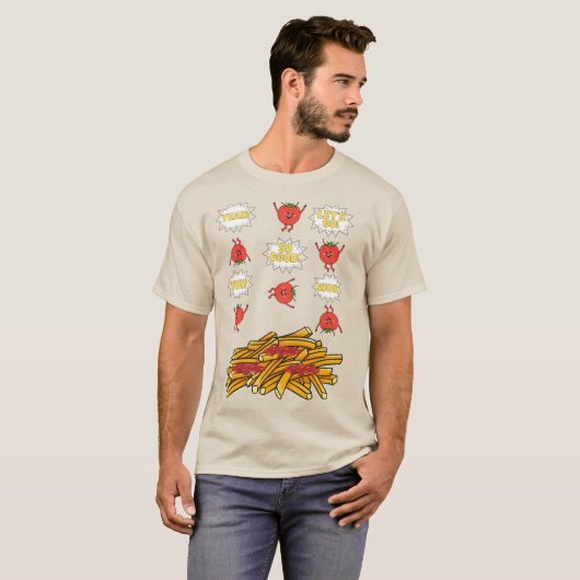 Tomaten, die auf gebratene Kartoffeln springen, Ca T-Shirt (Vorne ganz)