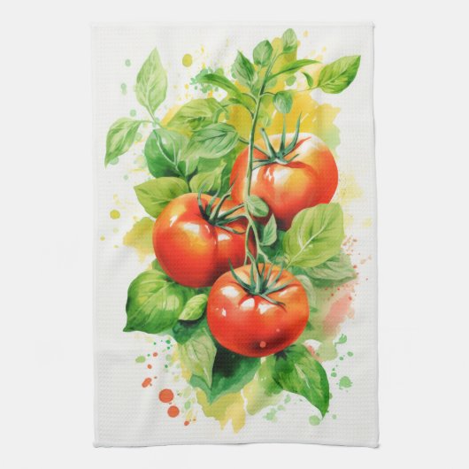 Tomaten/Paradeiser und Basil Teetuch Geschirrtuch (Vertikal)