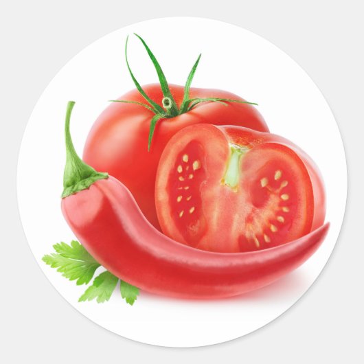 Tomaten/Paradeiser und Pfeffer Runder Aufkleber (Vorderseite)