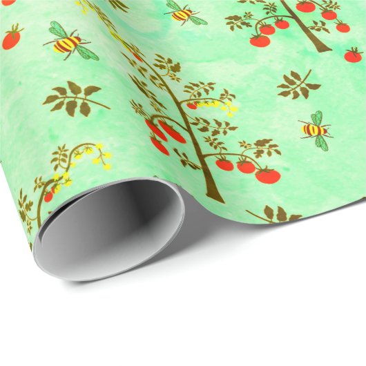 Tomaten-Pflanze und Bienen Geschenkpapier (Rolleneckpunkt)