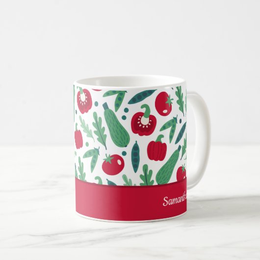 Tomaten und Gurken Gemüsemuster Name Rot Kaffeetasse (VorderseiteRechts)