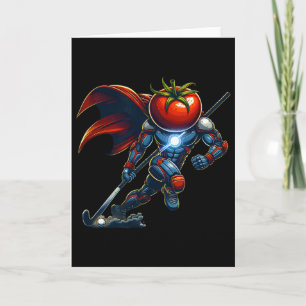 Tomatenkopf-Superheld-Feldhockey-Cyborg-Held Karte
