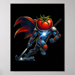 Tomatenkopf-Superheld-Feldhockey-Cyborg-Held Poster