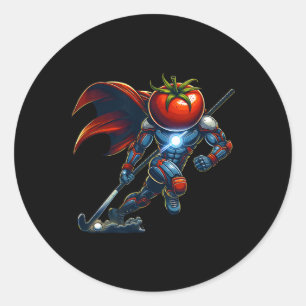 Tomatenkopf-Superheld-Feldhockey-Cyborg-Held  Runder Aufkleber