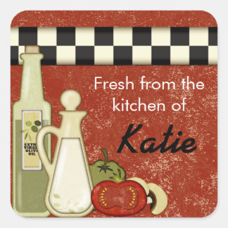 Tomatenküche mit kontrolliertem Öl, individuell an Quadratischer Aufkleber