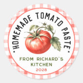 Tomatenmark, hausgemacht mit karierten Mustern Runder Aufkleber (Vorderseite)