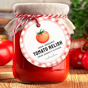 Tomatenrelish mit Tomate und Karomuster Geschenkanhänger