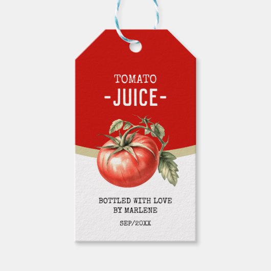 Tomatensaft, hausgemacht mit roter Tomate Geschenkanhänger (Vorderseite)