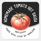 Tomatensalsa mit roter Tomate Quadratischer Aufkleber (Vorderseite)