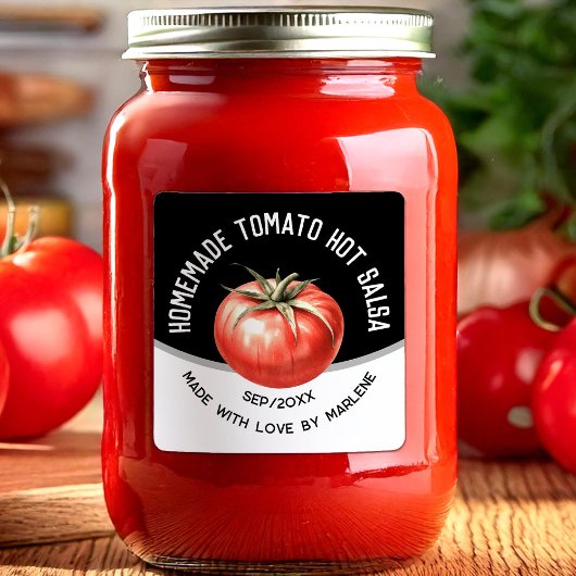 Tomatensalsa mit roter Tomate Quadratischer Aufkleber