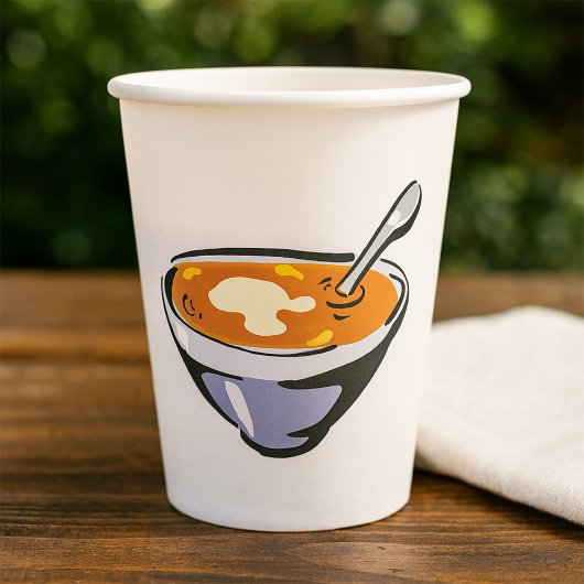 Tomatensuppe mit Löffel Pappbecher
