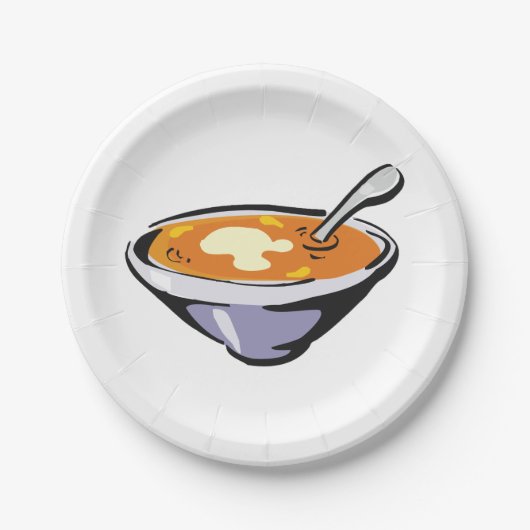 Tomatensuppe mit Löffel Pappteller (Vorderseite)