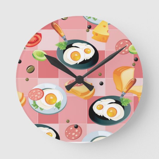 Tomato and Fried Eggs Pattern Runde Wanduhr (Vorderseite)