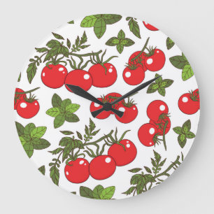Tomato Basil Seamless Kitchen Muster Große Wanduhr