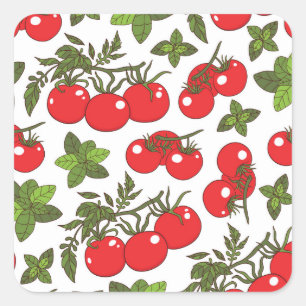 Tomato Basil Seamless Kitchen Muster Quadratischer Aufkleber