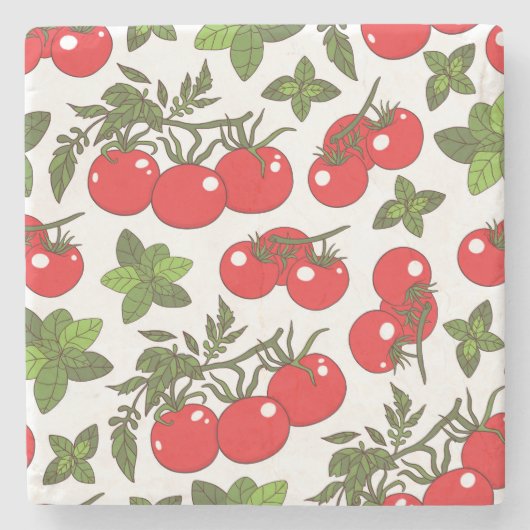 Tomato Basil Seamless Kitchen Muster Steinuntersetzer (Vorderseite)