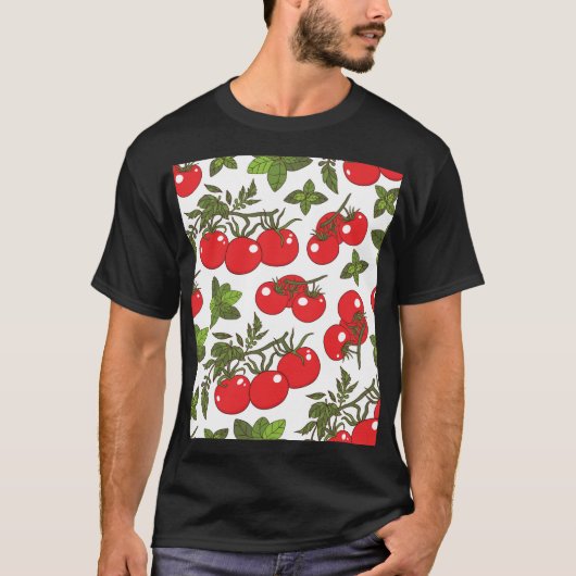 Tomato Basil Seamless Kitchen Muster T-Shirt (Vorderseite)