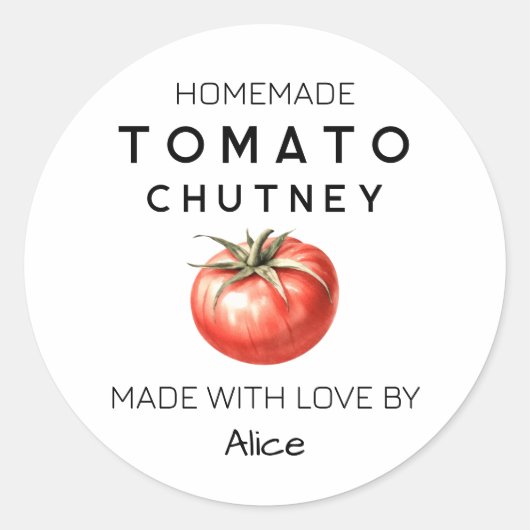Tomato Chutney-Etikett mit Aquarelltomate Runder Aufkleber (Vorderseite)