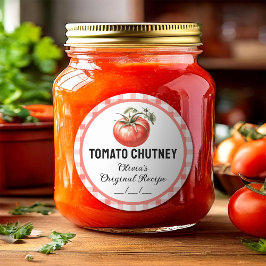 Tomato-Chutney-Konservenetikett mit karierte Ausfü Runder Aufkleber