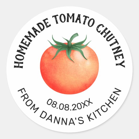 Tomato Chutney Konservierungslabel mit roter Tomat Runder Aufkleber (Vorderseite)