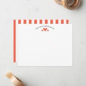 Tomato Elegant Classic Hearts Striped Note Card Mitteilungskarte (Vorderseite/Rückseite Beispiel)
