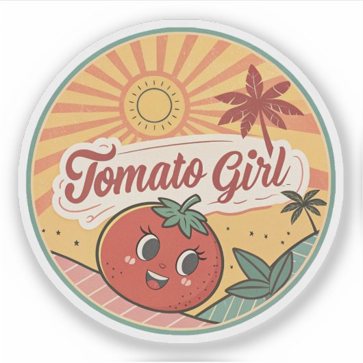 Tomato Girl Summer | Retro Fruit Summer Sticker (Vorderseite)
